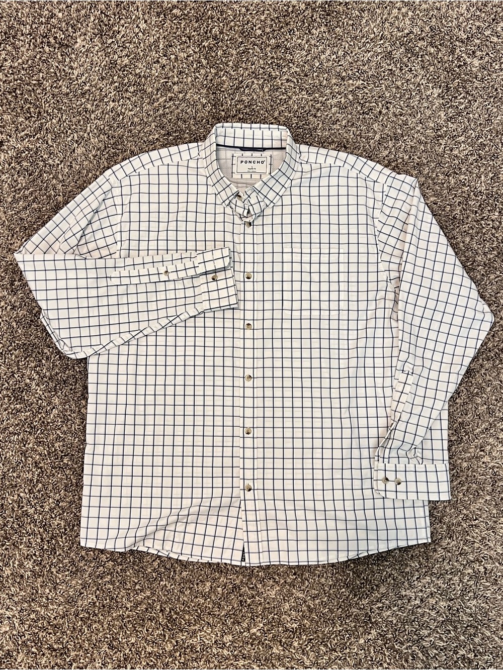 Men’s Poncho White & Blue Windowpane Button-Down Shirt